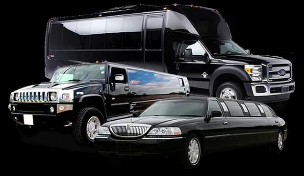 Get your quote A lineup of black chauffeur vehicles: a coach, a minibus, a stretch Hummer, a Lincoln stretch limousine, executive sedans and a party bus