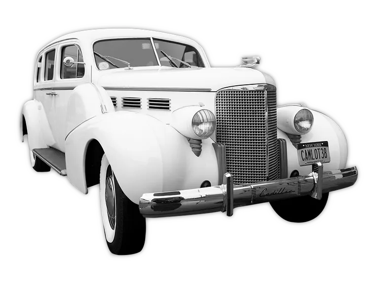 White 1938 Cadillac for wedding car rental in Middlebury, VT