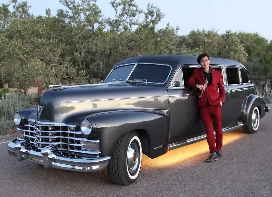 White 1946 Cadillac Airport Limousine for wedding limo rental White 1946 Cadillac Airport Limousine for wedding limo rental
