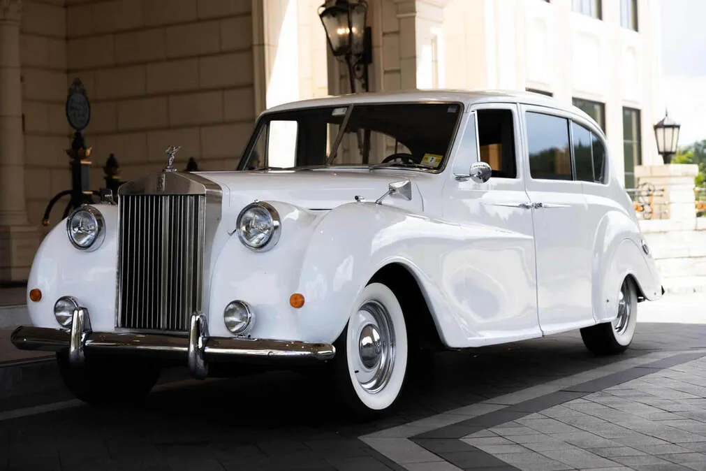 1962 Rolls-Royce Austin Princess Stretch Limousine exterior for wedding car rental in Windsor, CT