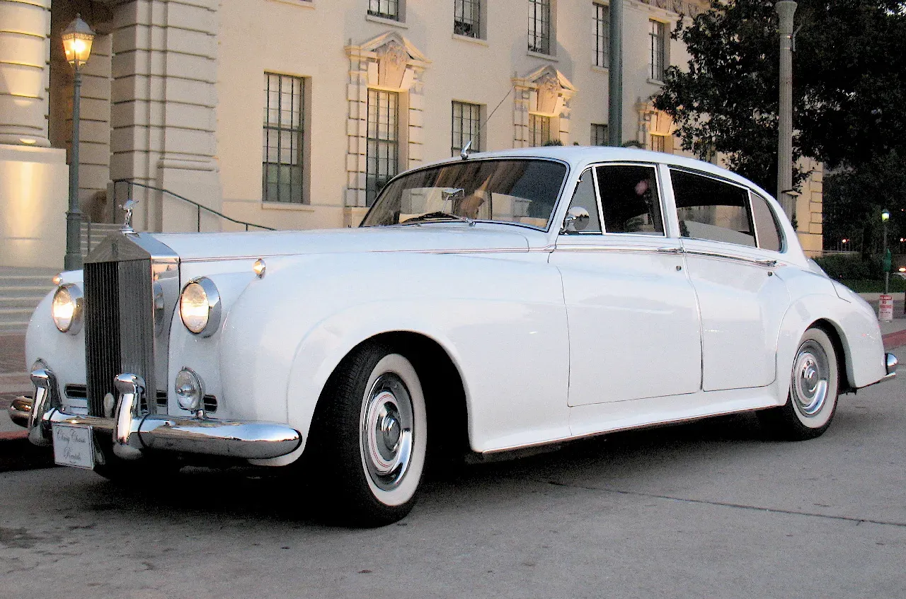 White 1962 Rolls Royce Silver Cloud II LWB for wedding car rental in Platina, CA