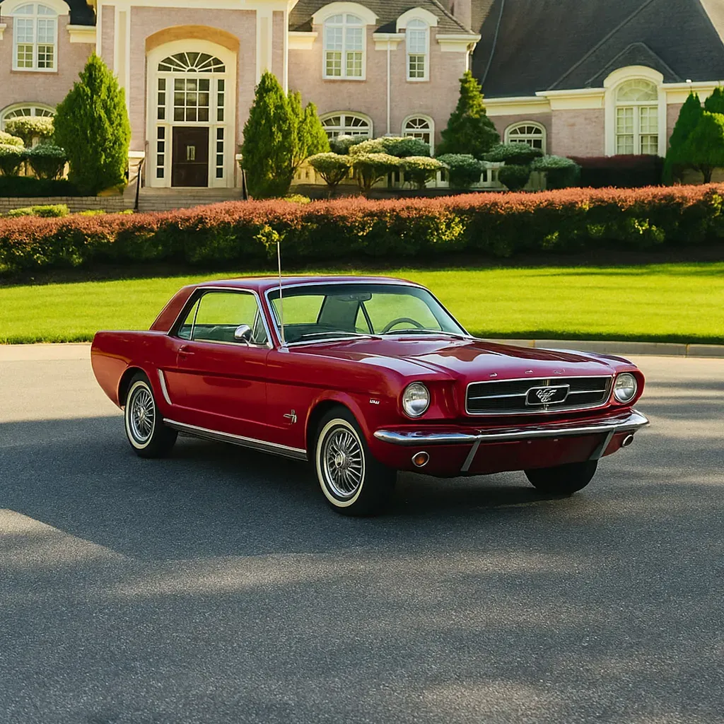 1965 Classic Mustang Cherry Red for wedding car rental in Rockville, MD