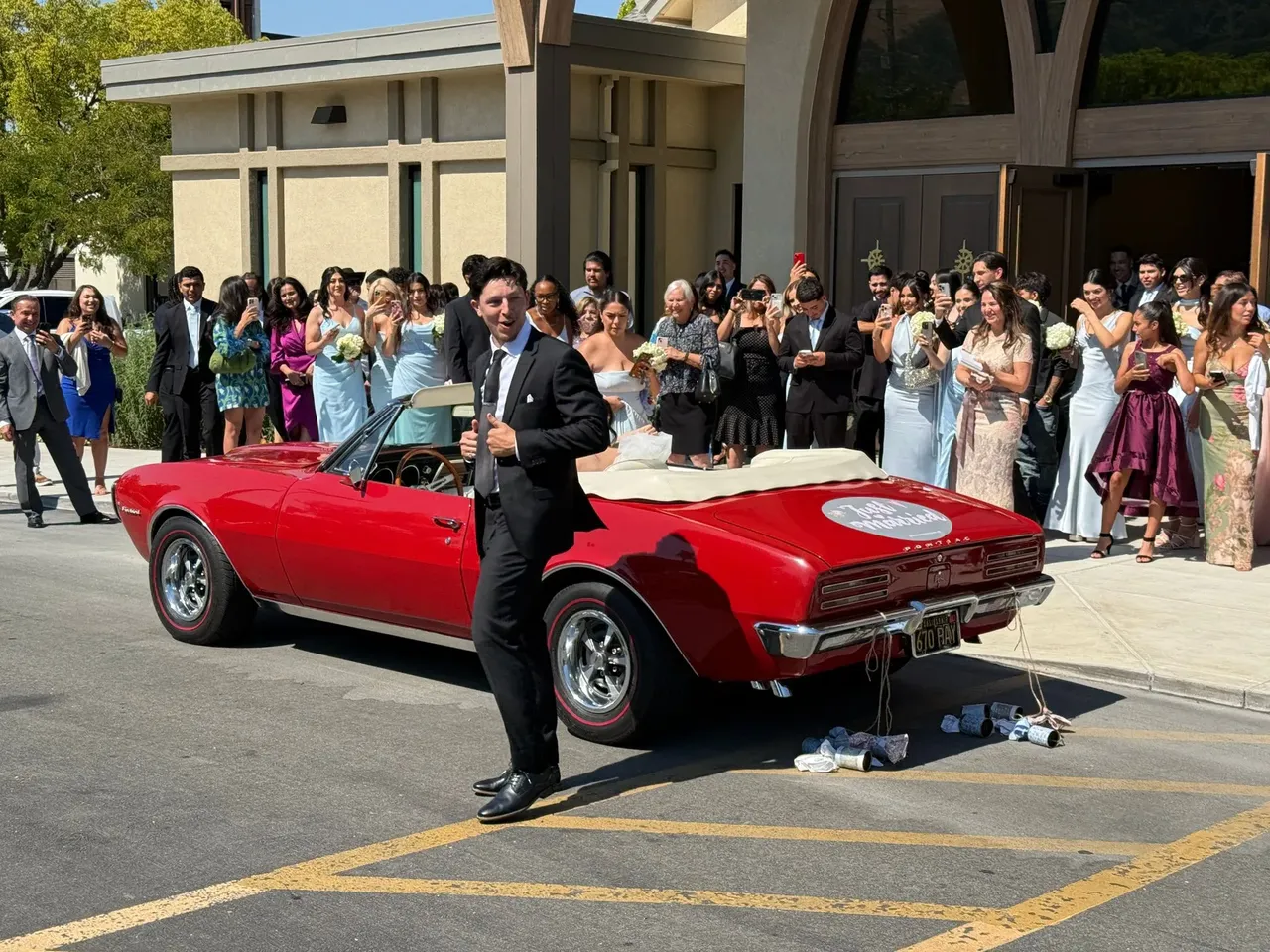 Red 1967 Pontiac Firebird for wedding car rental