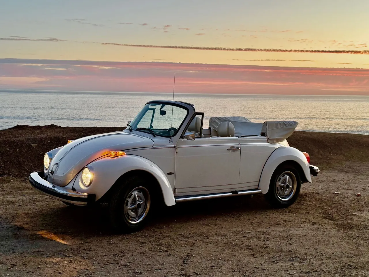 White 1977 Beetle Convertible for wedding car rental