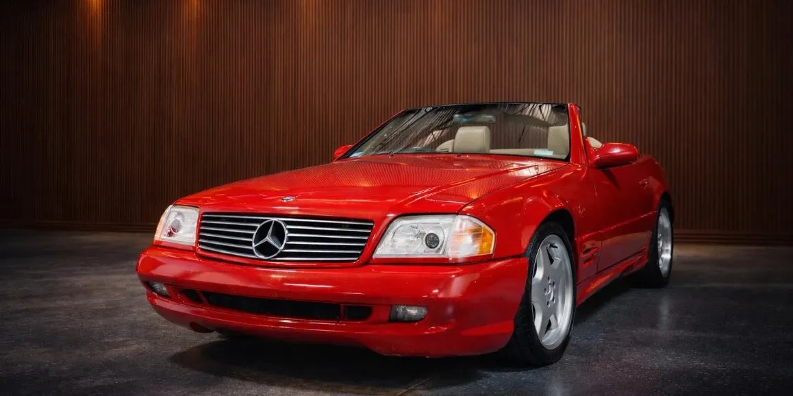 1996 Mercedes-Benz SL500 — Red for wedding car rental in Bartonsville, PA