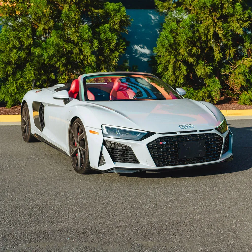 Silver 2022 Audi R8 V10 Spyder Iblis for wedding car rental in Rockville, MD