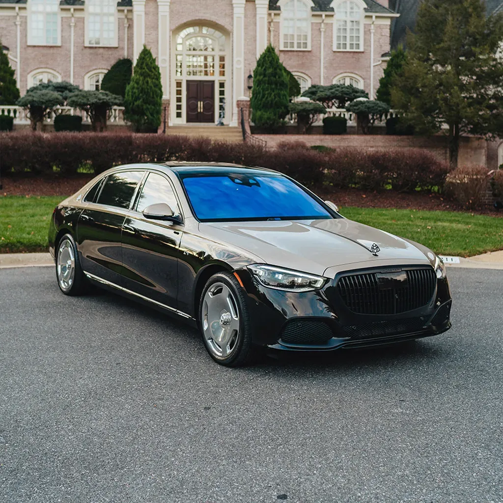 Black 2023 Gold Mercedes-Maybach S680 Manufaktur Edition for wedding car rental in Rockville, MD