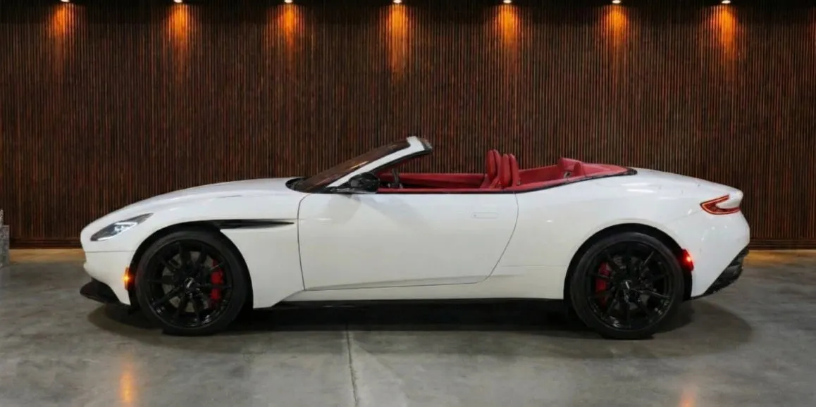 White Aston Martin DB11 exterior with convertible roof, photo 3 for wedding car rental in Toms River, NJ