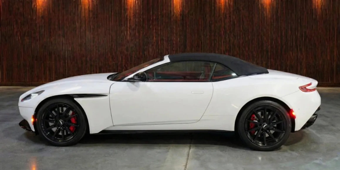 White Aston Martin DB11 exterior with convertible roof, photo 4 for wedding car rental in Toms River, NJ