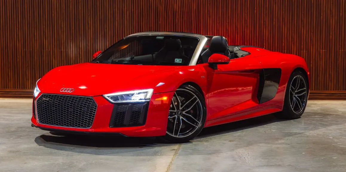 Red Audi R8 with convertible roof for wedding car rental in Morris County, NJ
