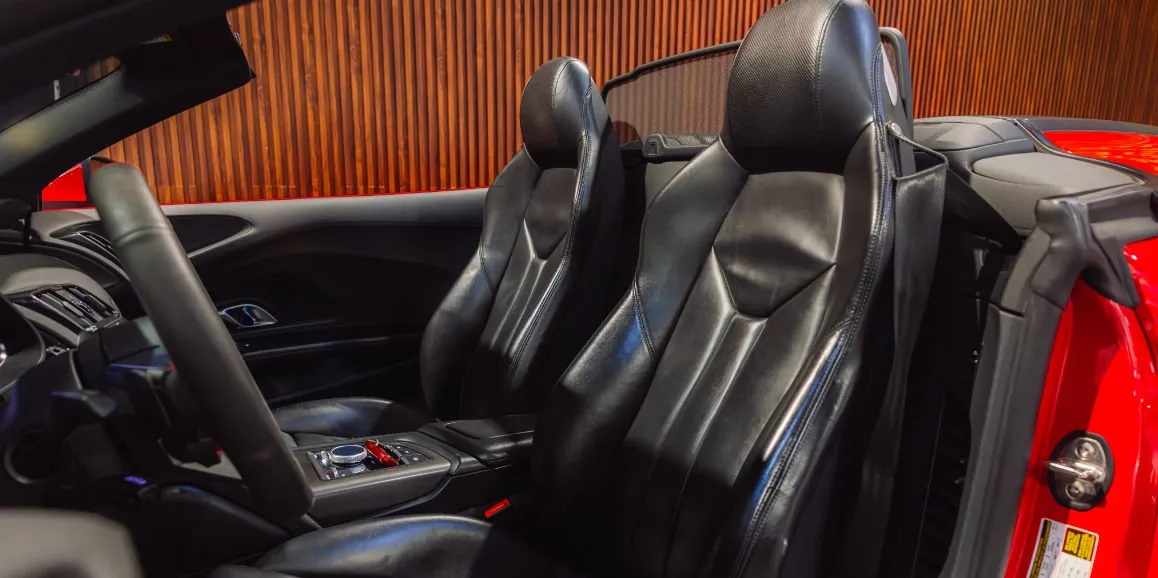 Audi R8 interior with convertible roof for wedding car rental in Morris County, NJ