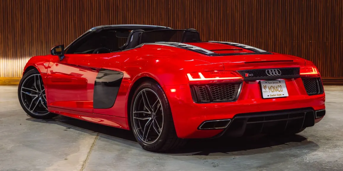 Red Audi R8 exterior for wedding car rental in Morris County, NJ