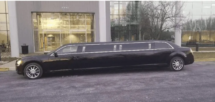 White Black Chrysler Limousine Black Chrysler Limousine finished in white; tinted windows visible