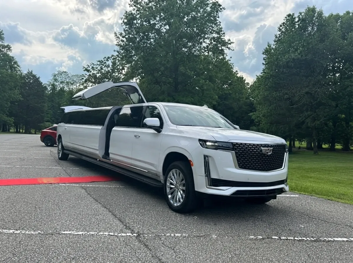 White Cadillac Escalade Limousine Cadillac Escalade Limousine finished in white, bookable now