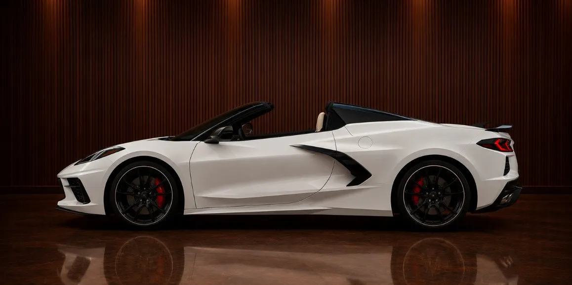 White Chevrolet Corvette exterior with convertible roof for wedding car rental in Toms River, NJ
