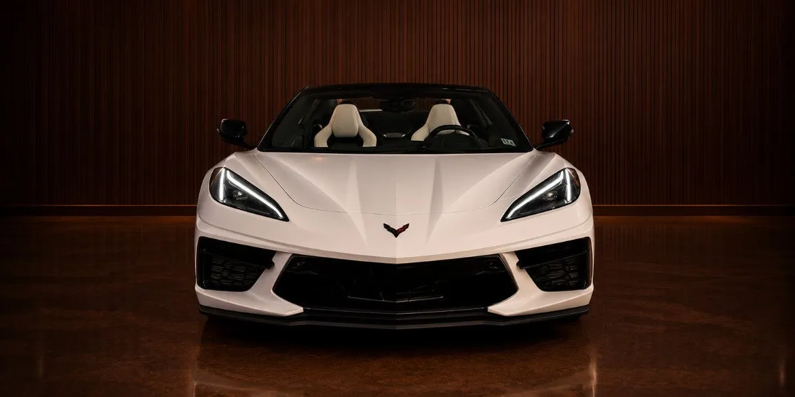 White Chevrolet Corvette exterior for wedding car rental in Toms River, NJ