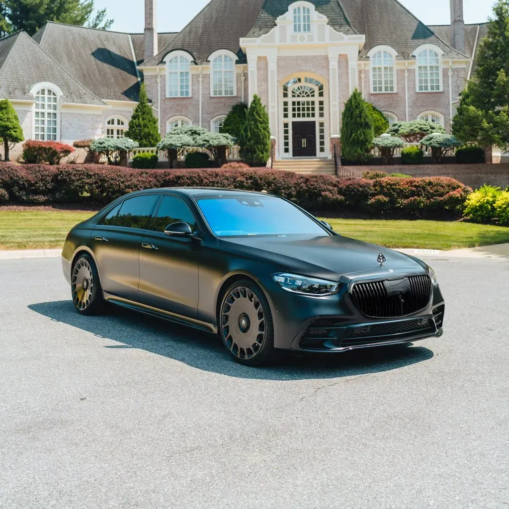 Black Designo S580 Mercedes-Benz 2023 with Starlight Roof for wedding car rental in Rockville, MD