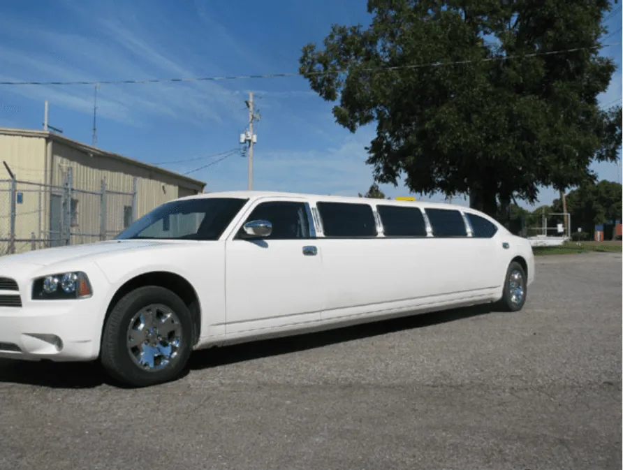 Dodge Charger White Dodge Charger with tinted windows for wedding car rental