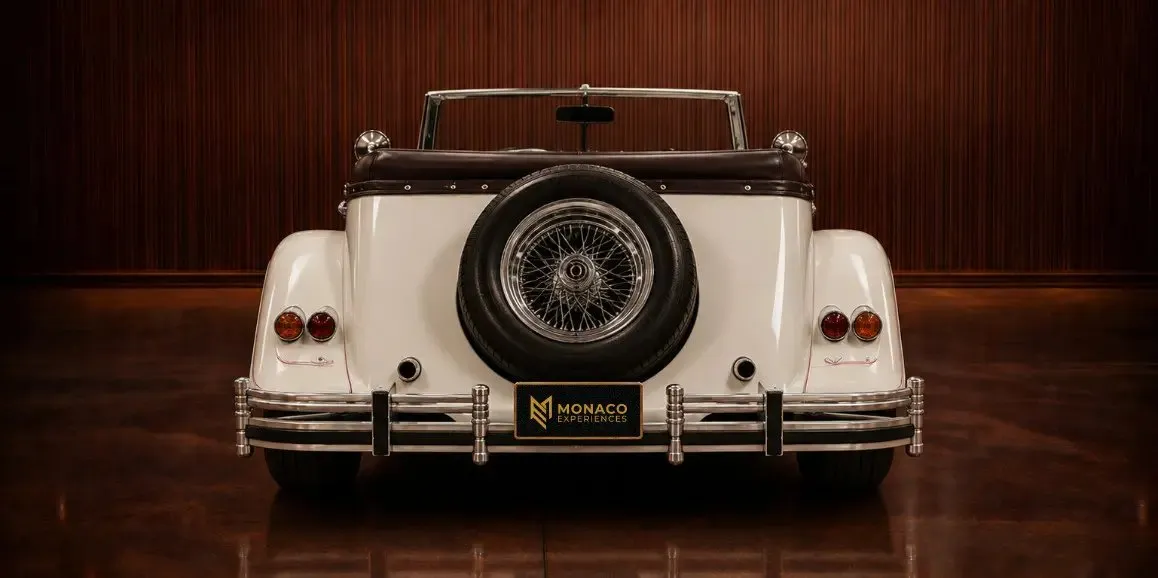 White Excalibur Phaeton (Vintage) exterior with convertible roof, photo 5 for wedding car rental in Toms River, NJ