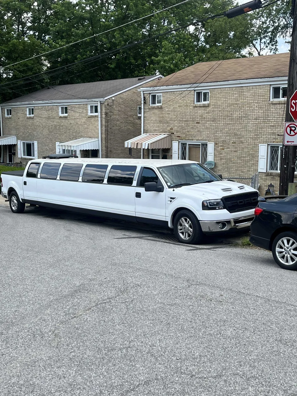 White F150 Limousine exterior for wedding car rental