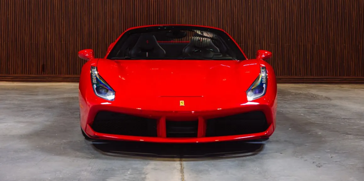 Red Ferrari 488 Spider exterior for wedding car rental in Brodheadsville, PA