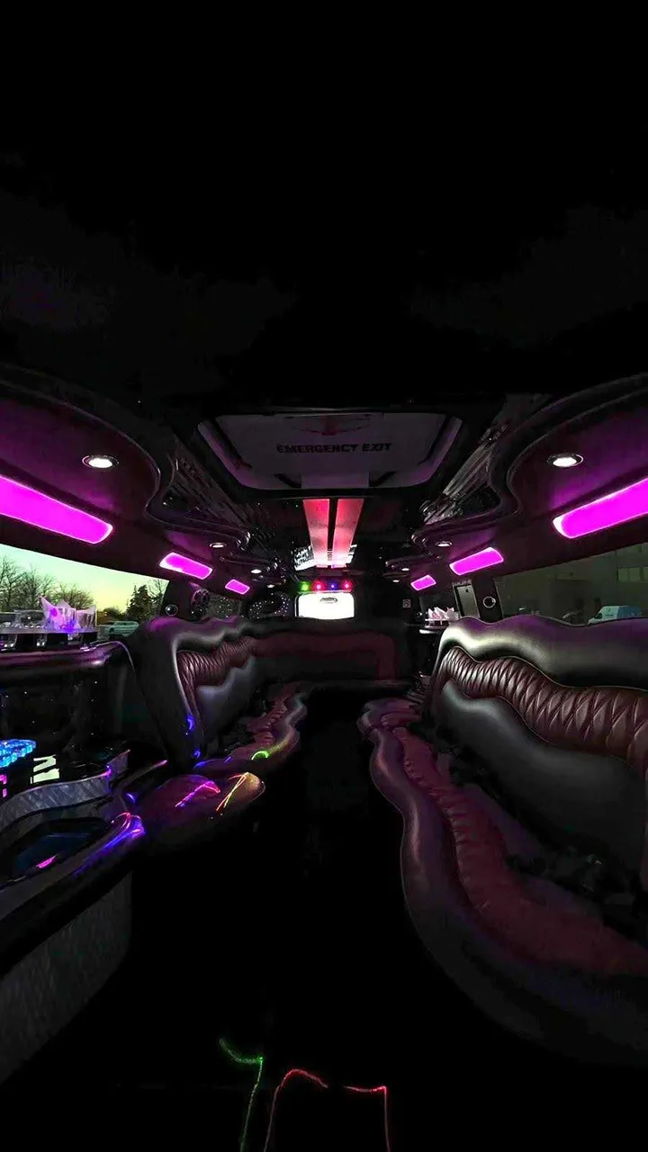 Hummer H2 Limousine interior with LED accent lighting for wedding car rental