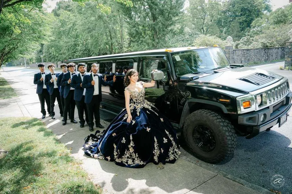 Black Hummer H2 Limousine exterior for wedding car rental