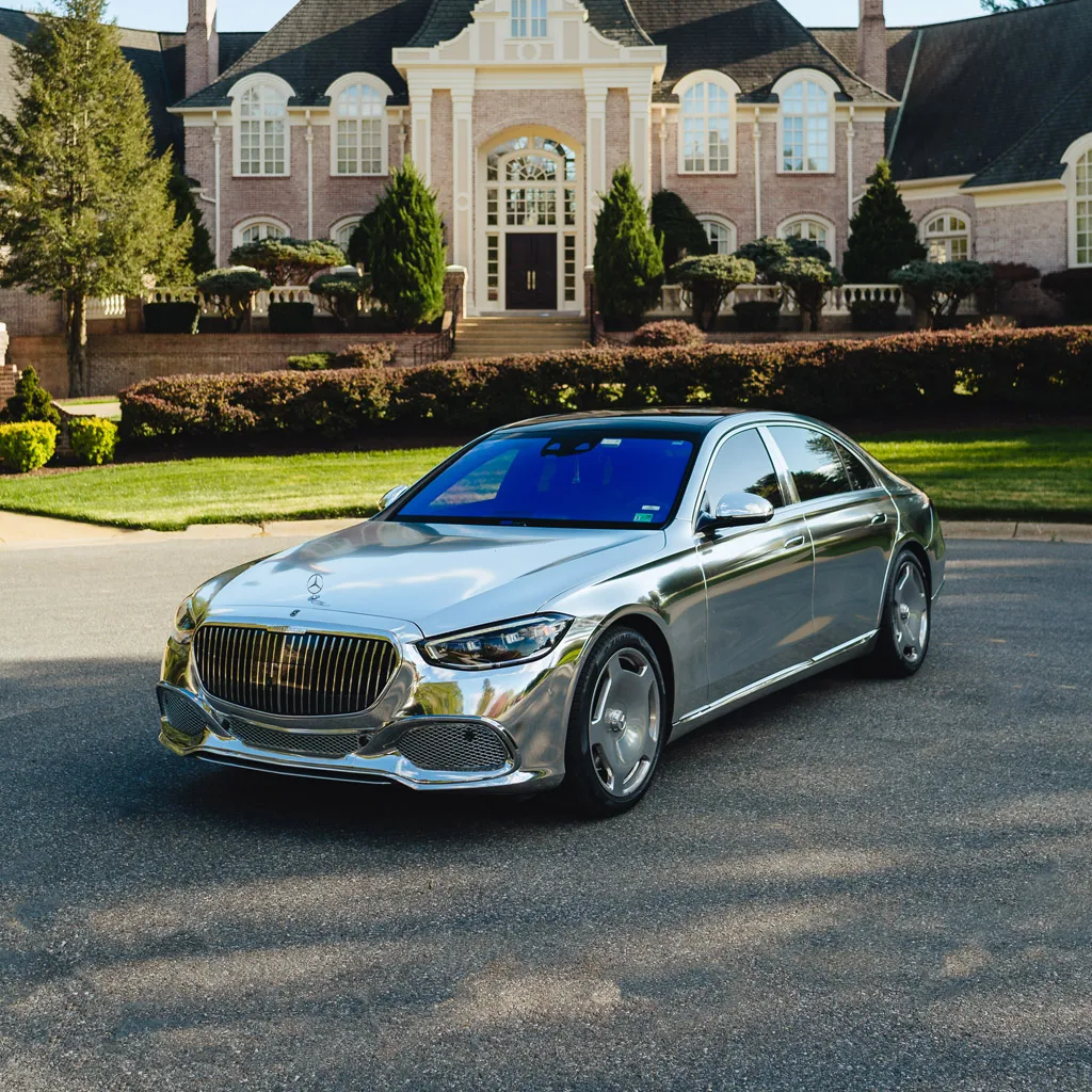 Silver ‘Kanye Maybach’ Full Chrome 2022 Mercedes-Benz S580, photo 11 for wedding car rental in Rockville, MD