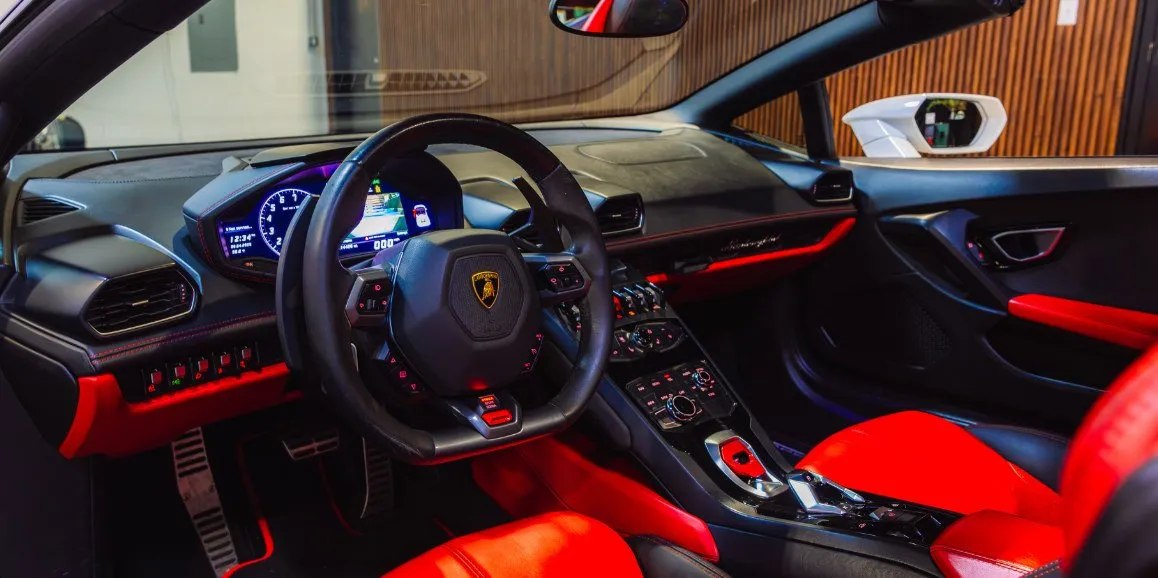 Lamborghini Huracan interior for wedding car rental in Brodheadsville, PA