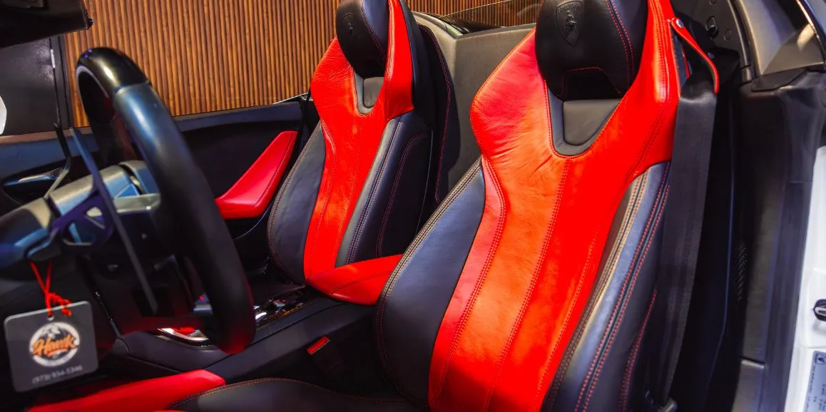 Lamborghini Huracan interior with convertible roof for wedding car rental in Brodheadsville, PA