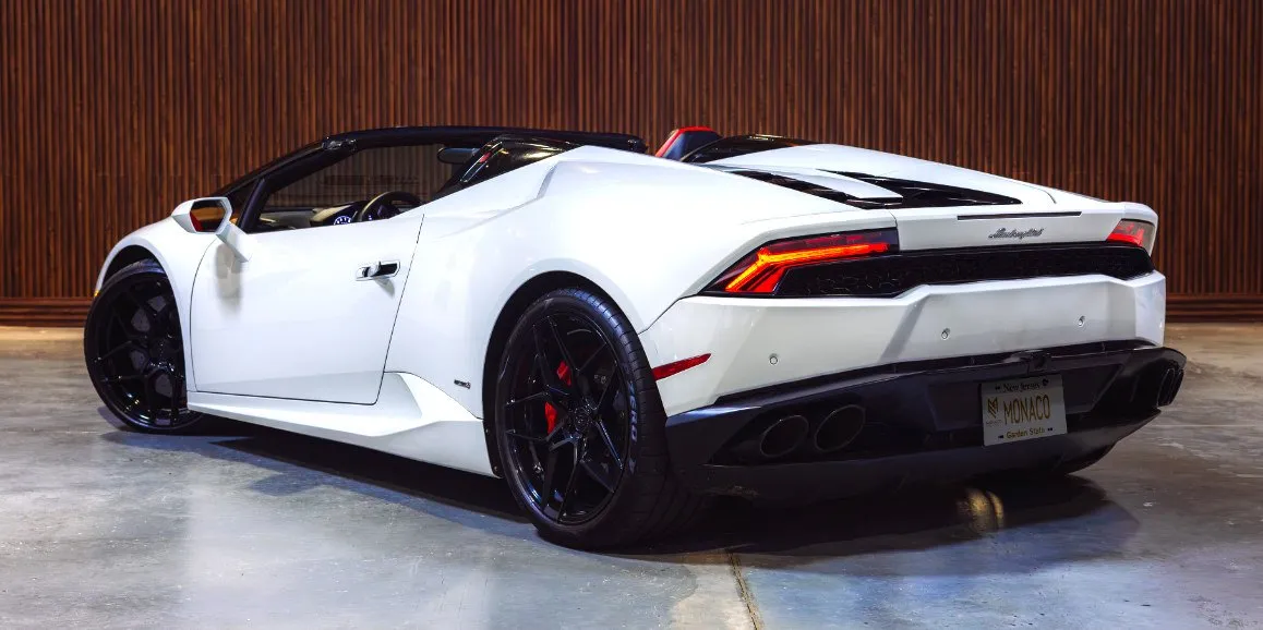 White Lamborghini Huracan exterior with convertible roof, photo 3 for wedding car rental in Brodheadsville, PA