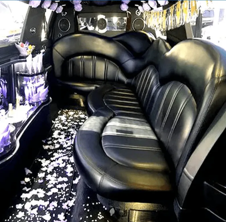 Lincoln MKT Limousine interior with sofa-style seating for wedding car rental