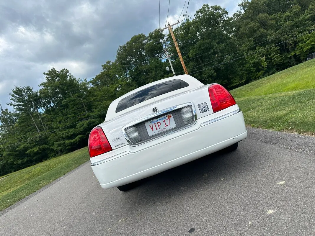 White Lincoln Town Car Limousine exterior, photo 6 for wedding car rental in Windsor, CT