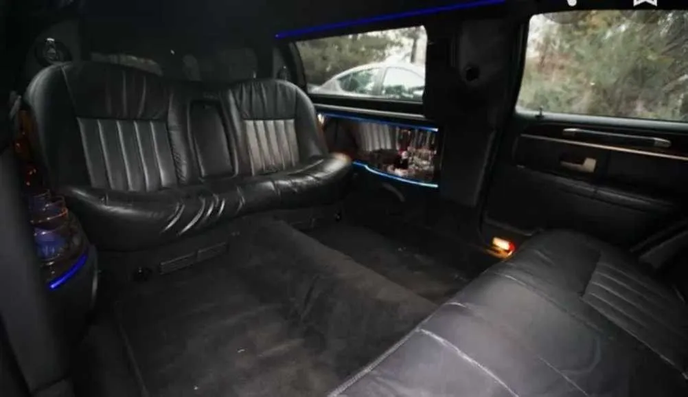6 Passenger Lincoln Town Car Limousine interior with LED accent lighting for wedding car rental