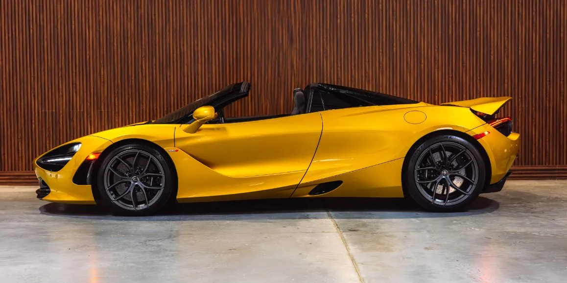 Yellow McLaren 720S exterior with convertible roof, photo 3 for wedding car rental in Morris County, NJ