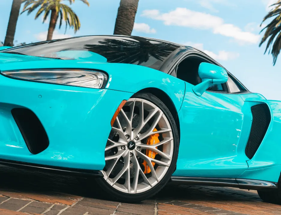 Blue McLaren GT for wedding car rental in Napa, CA