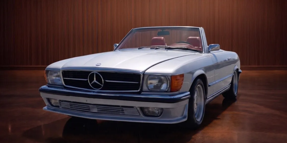 Silver Mercedes Benz 450 SL for wedding car rental in Massachusetts