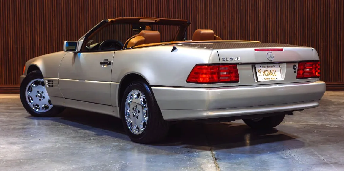 Silver Mercedes-Benz SL500 exterior with convertible roof, photo 4 for wedding car rental in Toms River, NJ