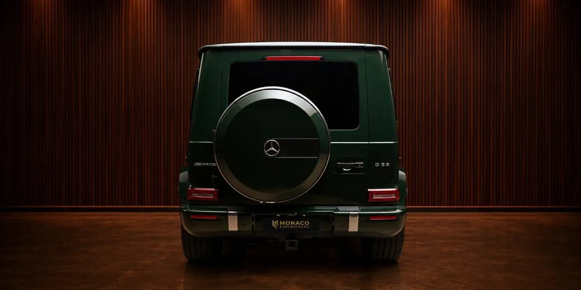 Green Mercedes-Benz G63 AMG exterior, photo 5 for wedding car rental in Morris County, NJ