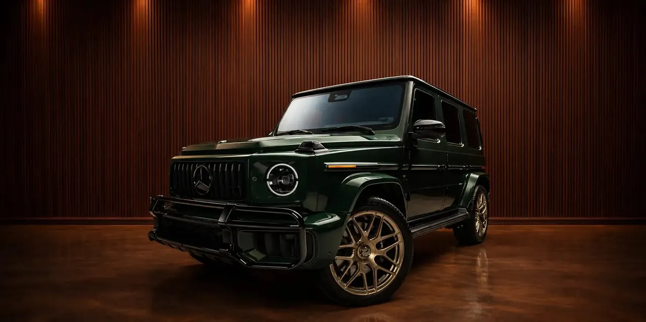 Green Mercedes-Benz G63 AMG exterior, photo 4 for wedding car rental in Morris County, NJ