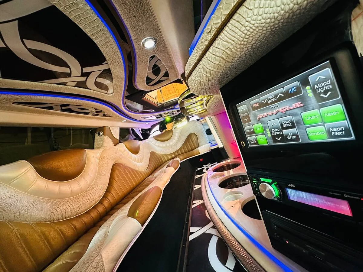 Mercedes-Benz Jet Doors Limousine interior with LED accent lighting for wedding car rental in Capitol Planning Region, CT