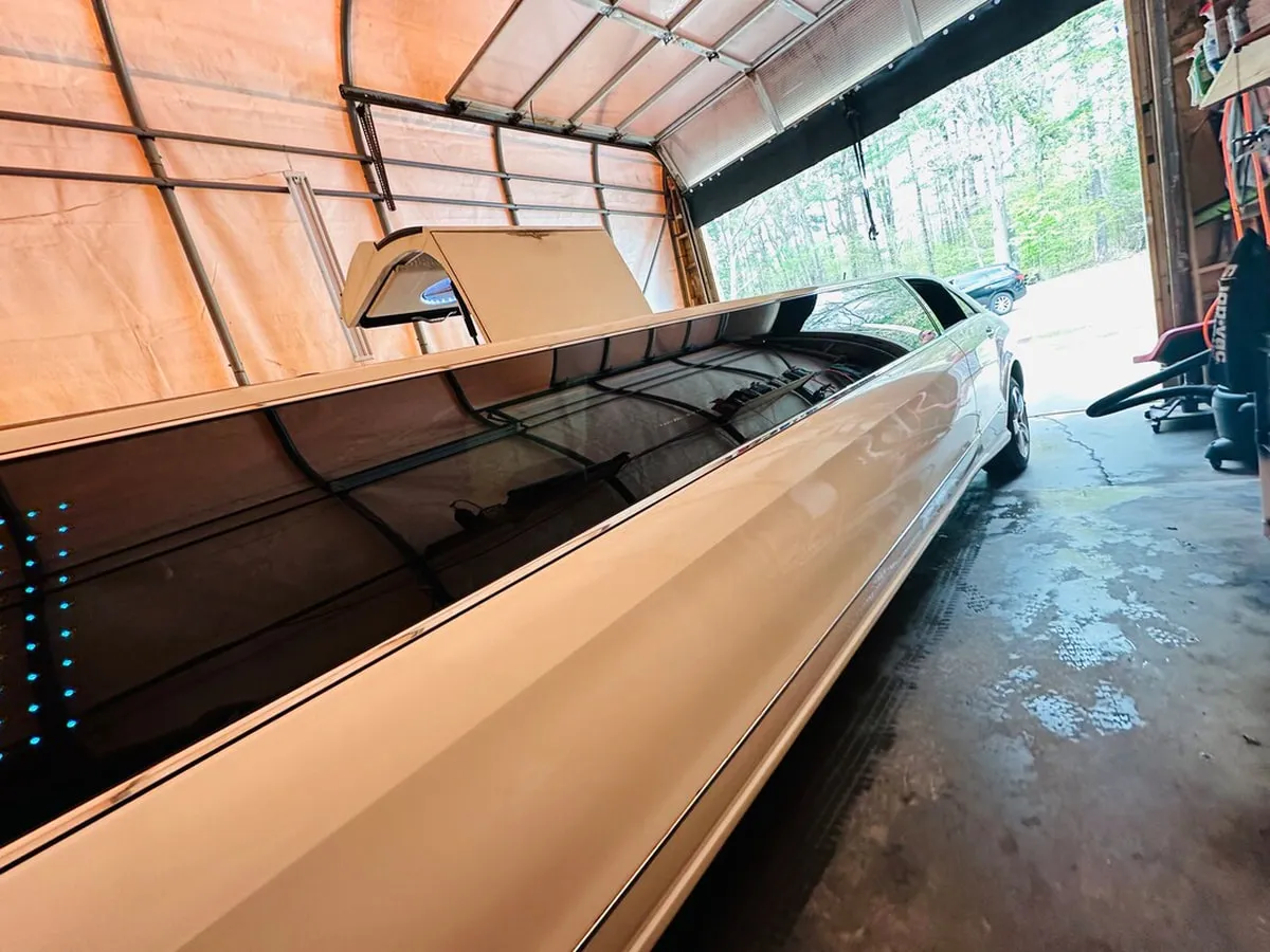 White Mercedes-Benz Jet Doors Limousine exterior with tinted windows, photo 4 for wedding car rental in Capitol Planning Region, CT