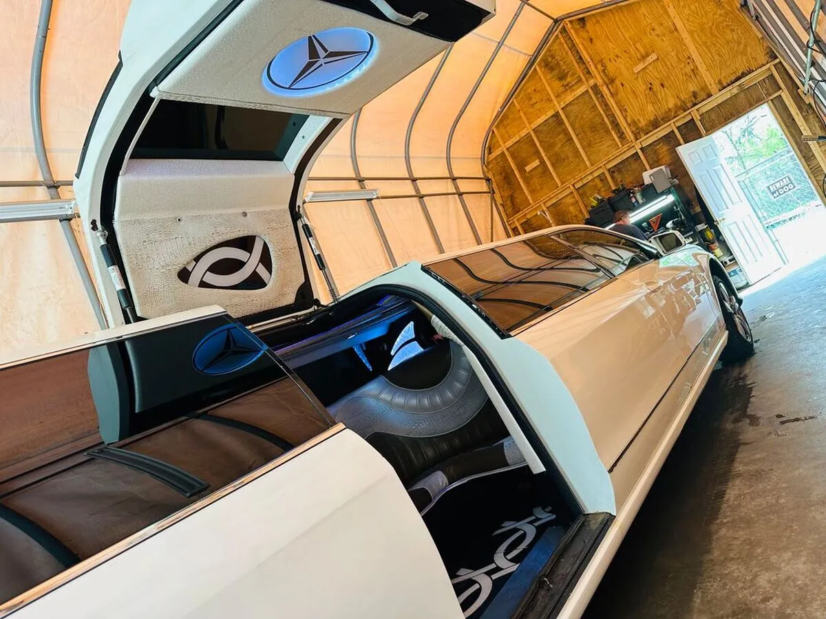 White Mercedes-Benz Jet Doors Limousine with bridal (jet) door for wedding car rental in Capitol Planning Region, CT