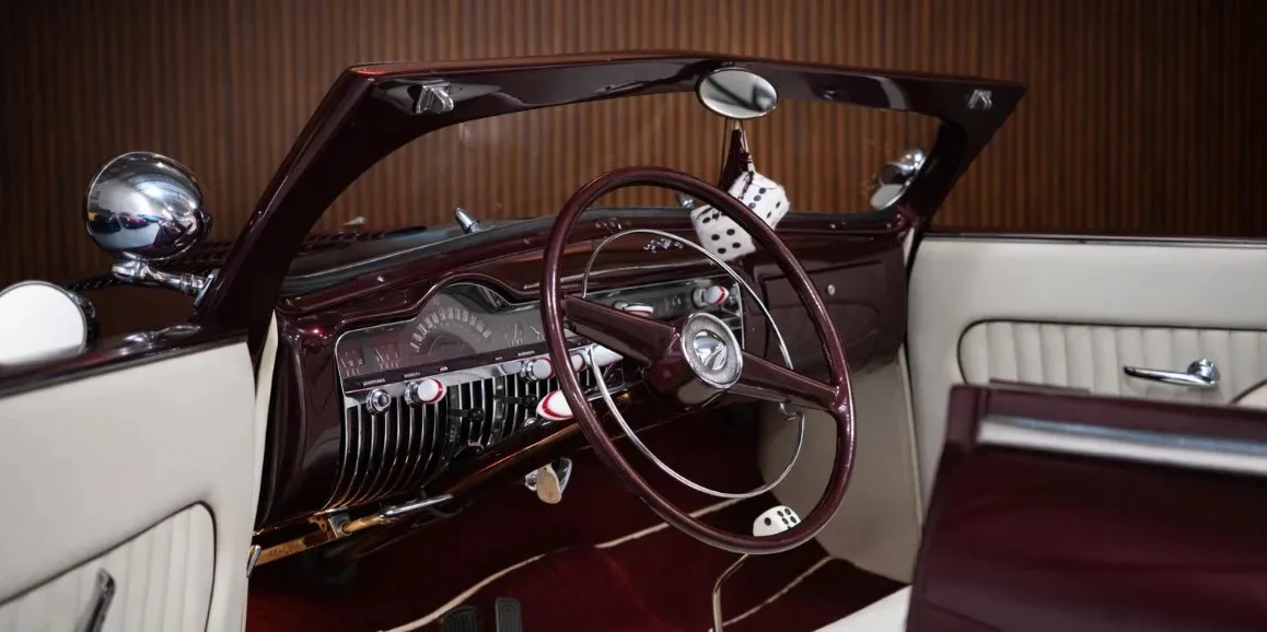 Mercury Lead Sled 1951 Vintage interior with convertible roof for wedding car rental in Toms River, NJ