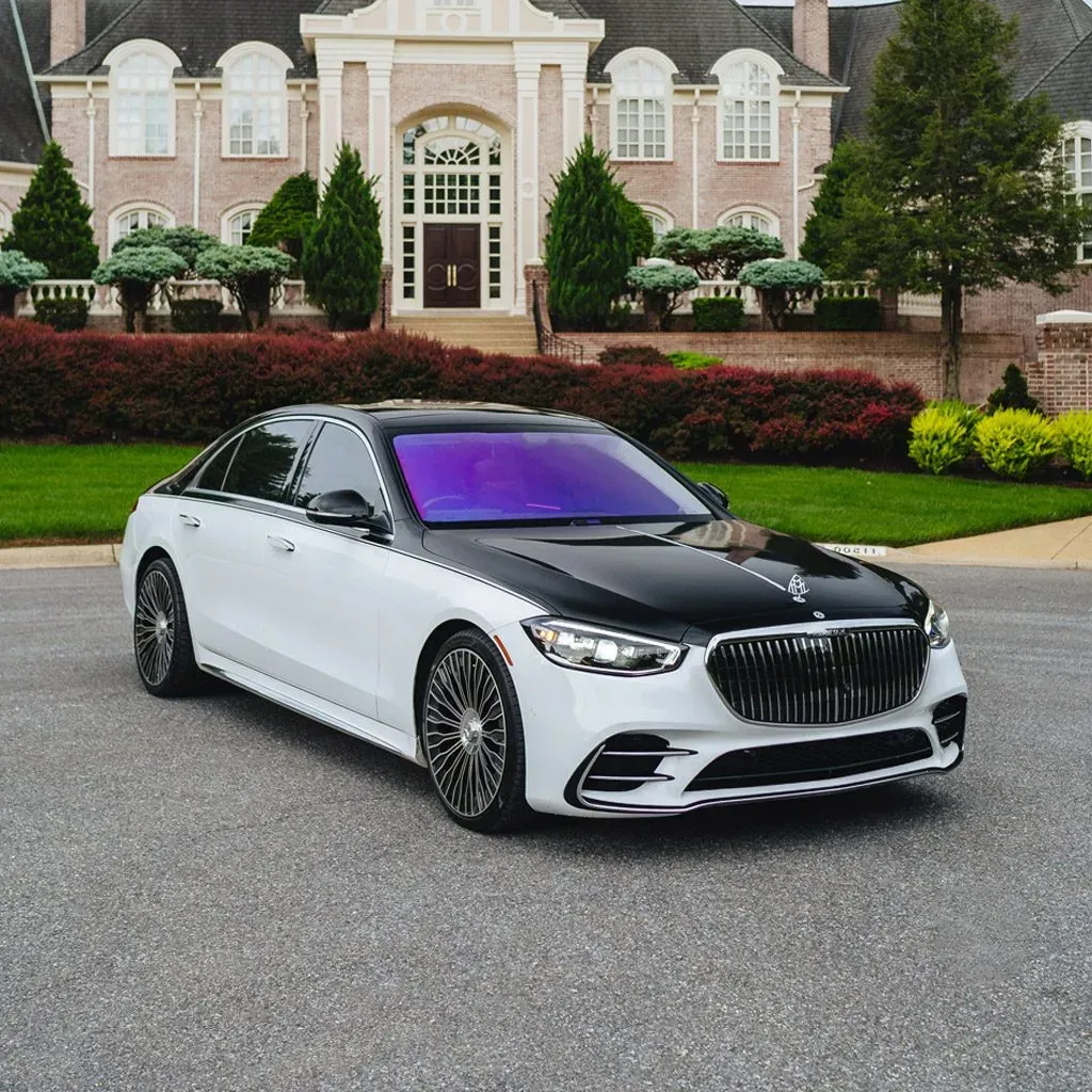 White ‘Panda Maybach’ Two Tone S580 with Starlight Roof for wedding car rental in Rockville, MD