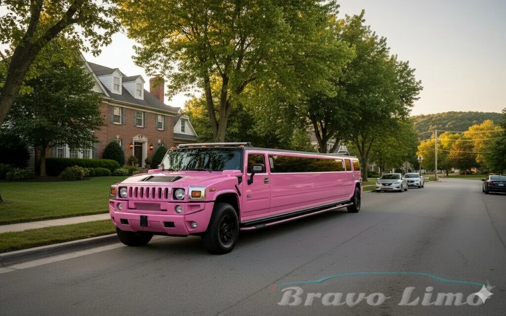 Pink Hummer H2 Limousine Pink Hummer H2 Limousine for wedding car rental