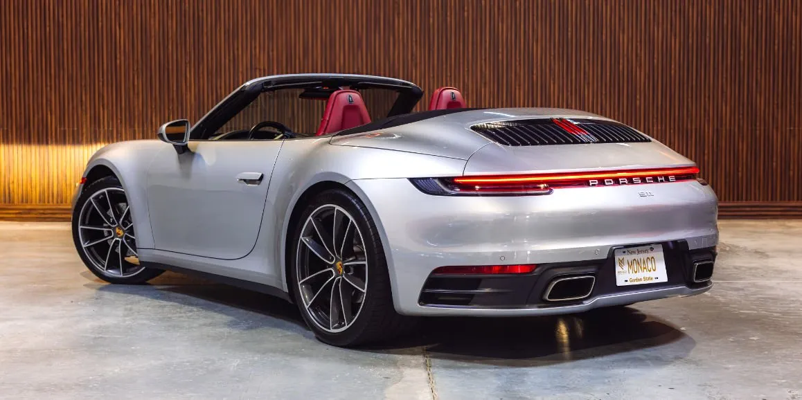 Silver Porsche 911 exterior with convertible roof, photo 4 for wedding car rental in Toms River, NJ