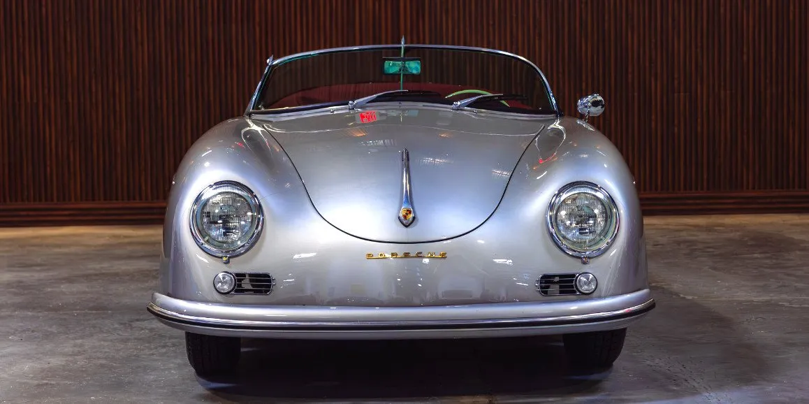 Silver Porsche Speedster 1956 (Vintage) exterior with convertible roof, photo 3 for wedding car rental in Toms River, NJ