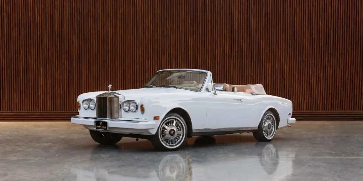 White Rolls-Royce Corniche 1975 with convertible roof for wedding car rental in Toms River, NJ