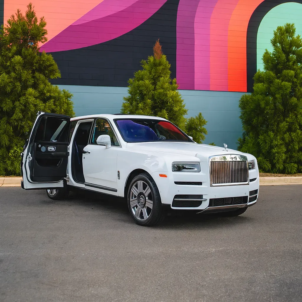 White Rolls-Royce Cullinan with All Black Interior for wedding car rental in Rockville, MD
